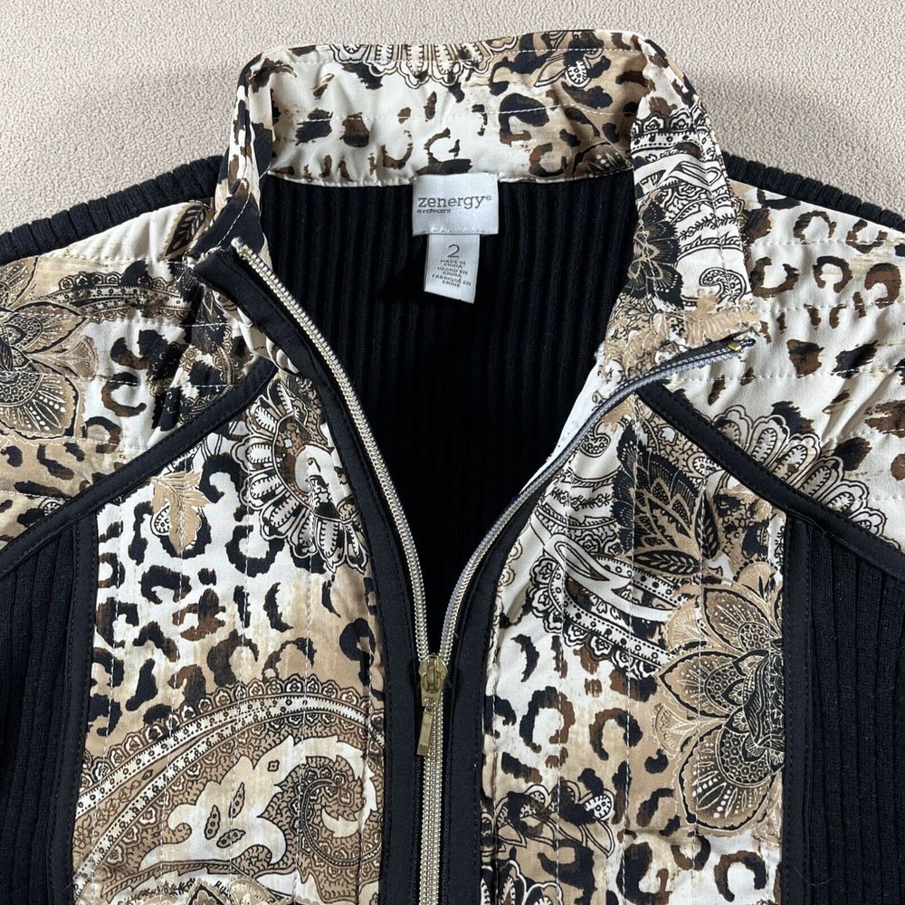 Chicos Jacket Large Size 2 Leopard Animal Print Full Zip Mob Wife Zenergy